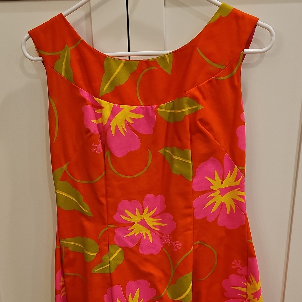 Vintage Halihini Hawaiian Sleeveless Orange Floral Maxi Dress Pink Blooms Sz 10 - Picture 2 of 9